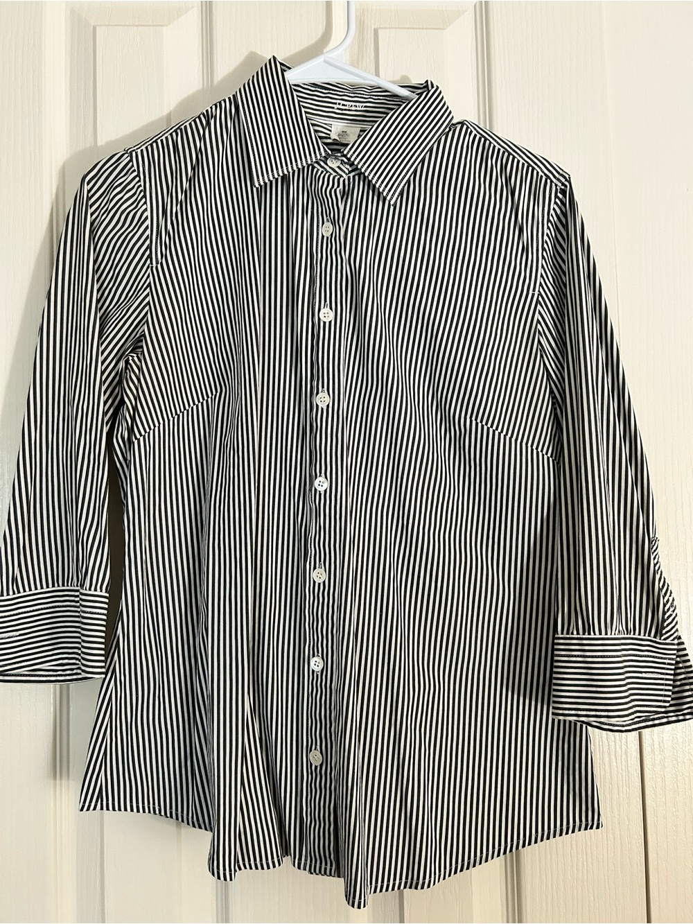 J. Crew Striped Button-Down Shirt with 3/4 Sleeves